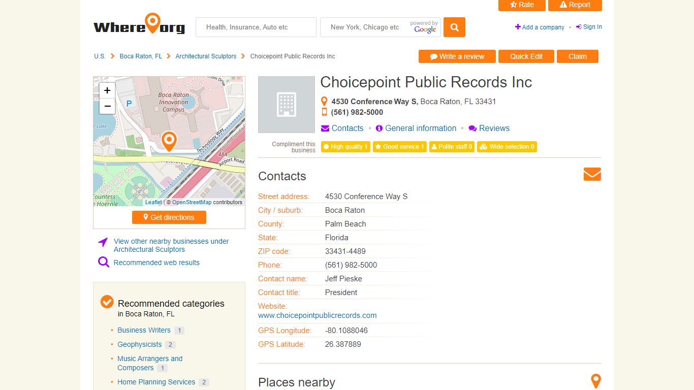 Choicepoint Public Records Inc in Boca Raton, FL